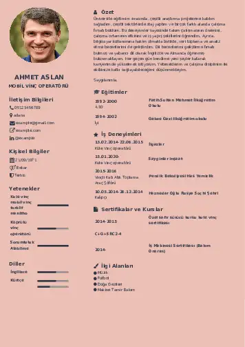 Vinç Operatörü Cv Örnekleri cv indir